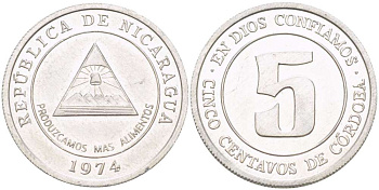 Никарагуа 5 сентаво 1974 ФАО KM 28 алюминий UNC 4519-536