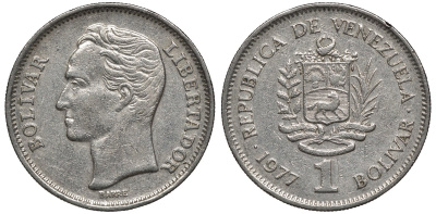 Венесуэла 1 боливар 1977 Симон Боливар KM 52 никель 4579-723