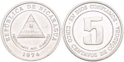 Никарагуа 5 сентаво 1974 ФАО KM 28 алюминий UNC 4519-536