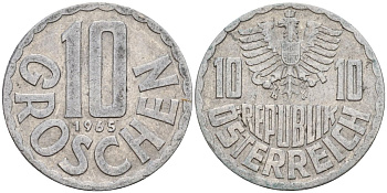 Австрия 10 грошей 1965 KM 2878 алюминий 4152-514