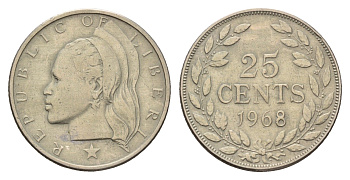 Либерия 25 центов 1968 KM 16a.2 медно-никель 75-952