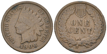 США 1 цент 1906 индеец, Indian head KM 90a бронза 192-867
