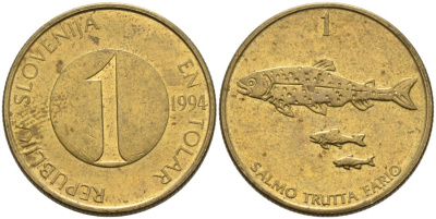 Словения 1 толар 1994 рыбы KM 4 никель латунь 4573-611