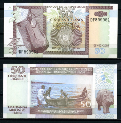 Бурунди 50 франков 2005 5 февраля 2005 Pick 36е бумага UNC (пресс) 6317-28-2-2