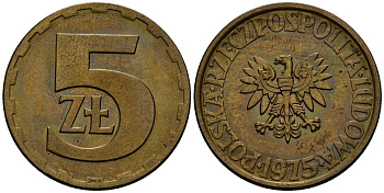 Польша 5 злотых 1975 Y 81.1 латунь 4177-814