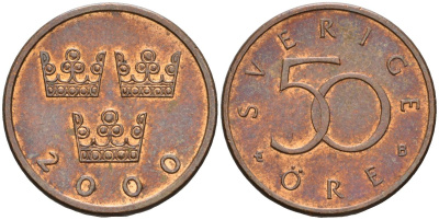 Швеция 50 эре 2000 Карл XVI Густав (1973- ) KM 878 бронза 4608-337