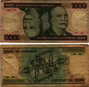 Бразилия 1000 крузейро 1984 барон Риу-Бранку, подпись 21 Pick 201b бумага 7219-39-3-2
