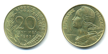 ФРАНЦИЯ 20 САНТИМОВ 1983 KM 930 медь алюминий никель 25-231