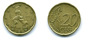 Италия 20 евроцентов 2002 KM 214 нордик 29-1234