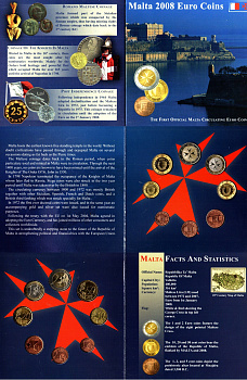 Мальта годовой евронабор из 8 монет (1, 2, 5, 10, 20 и 50 евроцентов; 1 и 2 евро) 2008 в оригинальном буклете KM MS30 (125, 126, 127, 128, 129, 130, 131 и 132) BU 8-2-05-56