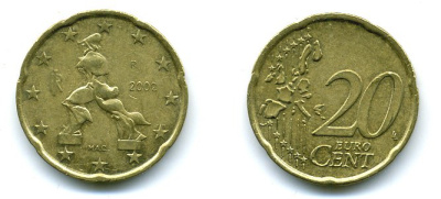 Италия 20 евроцентов 2002 KM 214 нордик 29-1234