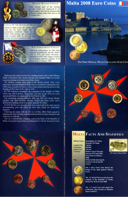 Мальта годовой евронабор из 8 монет (1, 2, 5, 10, 20 и 50 евроцентов; 1 и 2 евро) 2008 в оригинальном буклете KM MS30 (125, 126, 127, 128, 129, 130, 131 и 132) BU 8-2-05-56