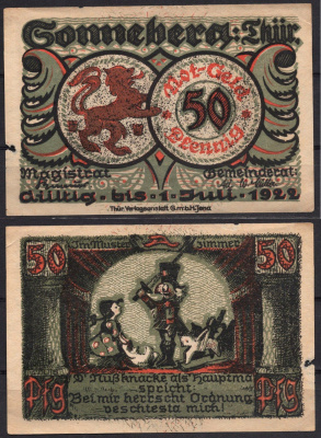 Германия, Зоннеберг 50 пфеннигов 1922 Нотгельд DeNG 2 1244.2-1/6 бумага 7556-4-2-1