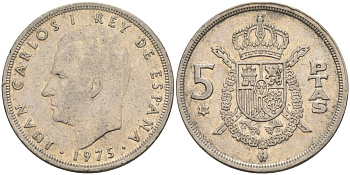 Испания 5 песет 1975 (80) Хуан Карлос I (1975-2014) KM 807 медно-никель 4155-715