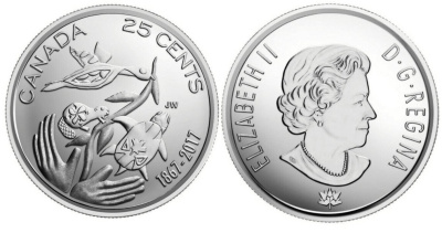Канада 25 центов 2017 150 лет конфедерации Канады, надежда на зеленое будущее KM 2295.1 никелированная сталь  UNC  M59-10