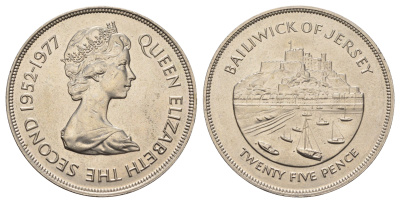 Джерси 25 пенсов 1977 25 лет правления Елизаветы II KM 44 медно-никель BU 74-1323