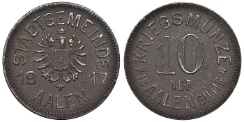 Германия, Ален 10 пфеннигов 1917 Баден-Вюртемберг, нотгельд Funck 2.5 железо 4119-1026