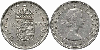 Великобритания 1 шиллинг 1957 Елизавета II (1952-2022), Шотландский герб KM 905, Spink 4148 медно-никель 113-117