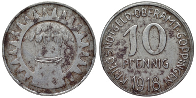 Германия, Гёппинген 10 пфеннигов 1918 Баден-Вюртемберг, нотгельд Funck 163.2a железо 4119-1137