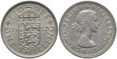 Великобритания 1 шиллинг 1957 Елизавета II (1952-2022), Шотландский герб KM 905, Spink 4148 медно-никель 113-117