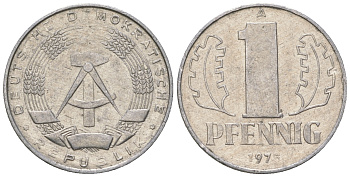 ГДР 1 пфенниг 1975 А KM 8.1 алюминий 4615-1254