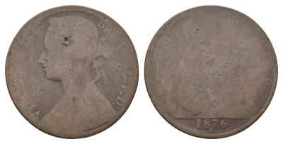 Великобритания 1 пенни 1876 H, Виктория (1837-1901) KM 755, Spink 3955 бронза 4661-343