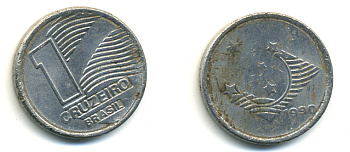 Бразилия 1 крузейро 1990 KM 617 нержавеющая сталь 93-1033