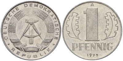ГДР 1 пфенниг 1975 A KM 8.1 алюминий 112-534