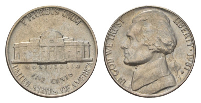 США 5 центов 1981 P, Джефферсон KM A192 медно-никель 4627-756