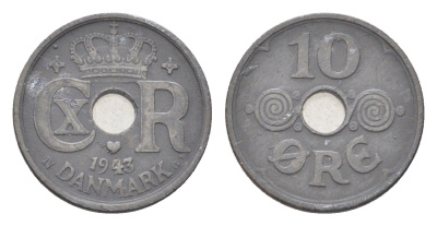 Дания 10 эре 1943 KM 822a цинк 4705-735