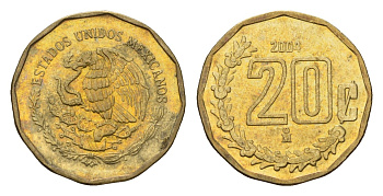 Мексика 20 сентаво 2004 KM 548 алюминиевая бронза 4674-749