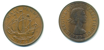 Великобритания 1/2 пенни 1967 Елизавета II (1952-2022) KM 896, Spink 4158 бронза 3999-131