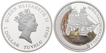 Тувалу 1 доллар 2012 Корабли, изменившие мир - USS Constitution KM 189 серебро PROOF 11-083-35