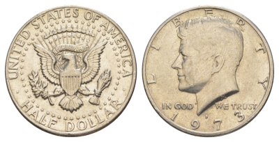 США 1/2 доллара (50 центов) 1973 Джон Кеннеди KM 202b медь плакированная медно-никелем aUNC 4521-1036