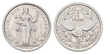 Новая Каледония 1 франк 1981 KM 10 алюминий UNC 4675-934