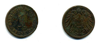 ГЕРМАНИЯ 1 ПФЕННИГ 1905 A KM 10, J.10 медь 46-254