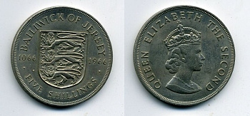 Джерси 5 шиллингов 1966 900 лет Нормандскому завоеванию KM 28 медно-никель UNC 58-715