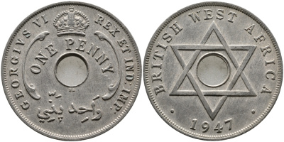 Британская Западная Африка 1 пенни 1947 Георг VI (1937-1952) KM 19 медно-никель 1523-235