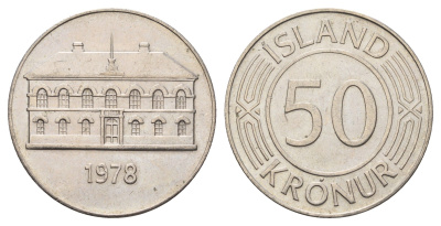 Исландия 50 крон 1978 здание парламента в Рейкьявике KM 19 медно-никель UNC 4517-935
