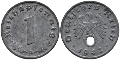 ГЕРМАНИЯ 1 РЕЙХСПФЕННИГ 1942 A KM 97, J.369 цинк 96-721