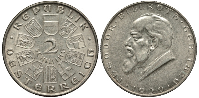 Австрия 2 шиллинга 1929 100 лет со дня рождения Теодора Бильрота KM 2844 серебро 413-5822