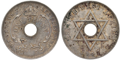 Британская Западная Африка 1 пенни 1947 H, Георг VI KM 19 медно-никель 25-2157