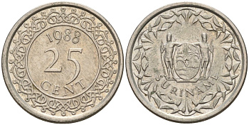 Суринам 25 центов 1988 KM 14 медно-никель aUNC 4174-821