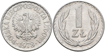 ПОЛЬША 1 ЗЛОТЫЙ 1978 КРЕМНИЦА KM 49.1 алюминий 4591-711