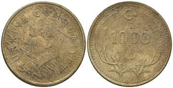 Турция 1000 лир 1990 Кемаль Ататюрк KM 97 медь цинк никель 4605-125