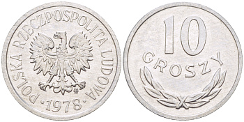 ПОЛЬША 10 ГРОШЕЙ 1978 MW KM AA47, Parchimowicz 206r алюминий UNC 4181-1136