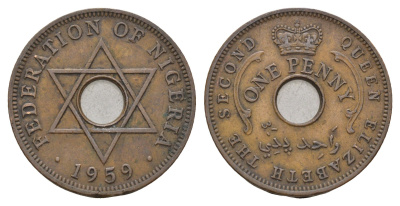 Нигерия 1 пенни 1959 год-тип KM 2 бронза 4675-511
