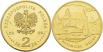 Польша 2 злотых 2008 серия города Польши, Казимеж-Дольны KM 641 латунь UNC 69-1126