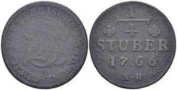 Юлих-Берг 1/4 штюбера 1766 АК, Карл Теодор KM 205 медь 27-622