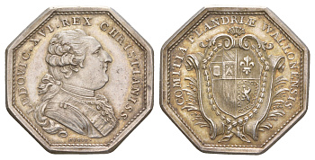 Франция банковский жетон "Валлонская Фландрия" около 1785 года Людовик XVI, диаметр 33 мм, вес 18,41 гр серебро aUNC 633-515